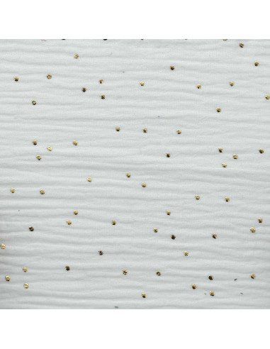 Dubbel gaas katoenen stof met gouden stipjes - Wit