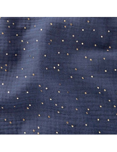 Dubbel gaas katoenen stof met gouden stipjes - Indigo