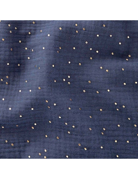 Dubbel gaas katoenen stof met gouden stipjes - Indigo