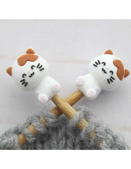 Breistoppers voor breinaalden - Kleine witte kat