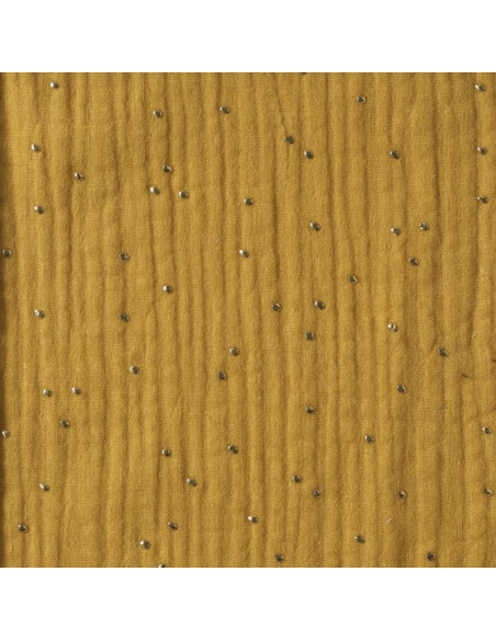 Dubbel gaas katoenen stof met gouden stipjes - Mosterdkleurig