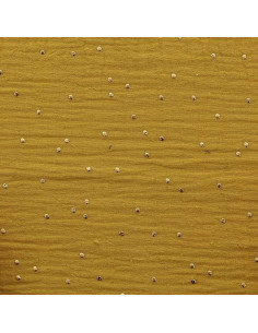 Dubbel gaas katoenen stof met gouden stipjes - Mosterdkleurig 2