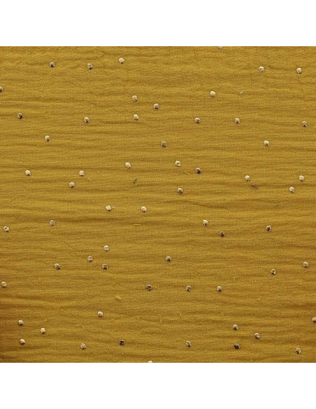 Dubbel gaas katoenen stof met gouden stipjes - Mosterdkleurig