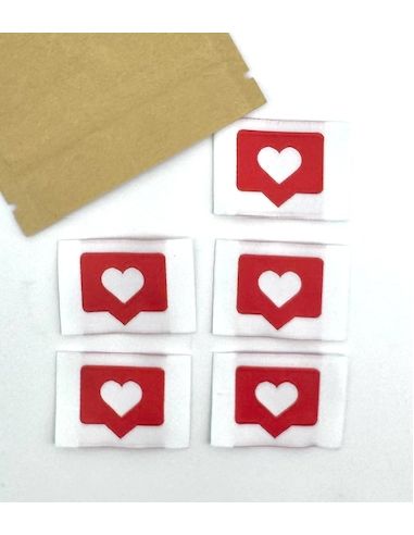 Set van 5 rode geweven labels om op te naaien Like