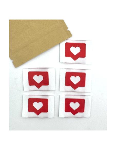 Set van 5 rode geweven labels om op te naaien Like