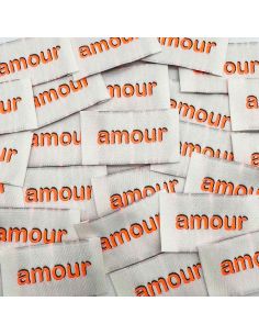 Set van 5 geweven labels om op te naaien Liefde - Fluorescerend