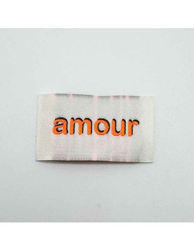 Set van 5 geweven labels om op te naaien Liefde - Fluorescerend