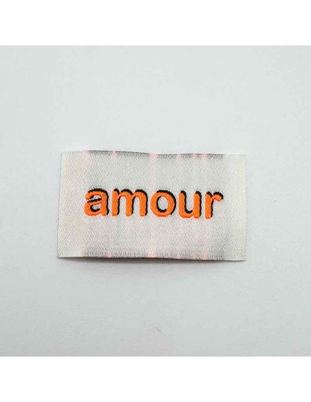 Set van 5 geweven labels om op te naaien Liefde - Fluorescerend