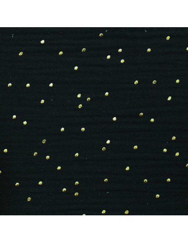 Dubbel gaze katoenen stof met gouden stipjes - Zwart