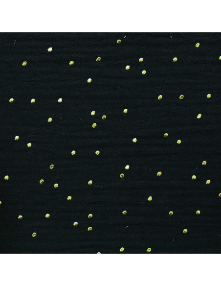 Dubbel gaze katoenen stof met gouden stipjes - Zwart