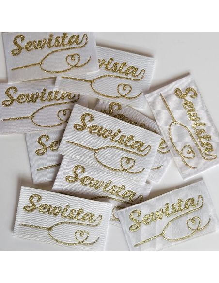 Set van 5 geweven labels om op te naaien Sewista