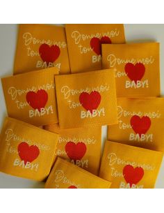 Set van 5 geweven labels om op te naaien Geef me je hart baby - Safraan