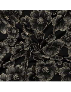 Jacquard stof - Zwarte bloemen
