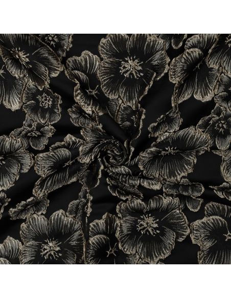 Jacquard stof - Zwarte bloemen