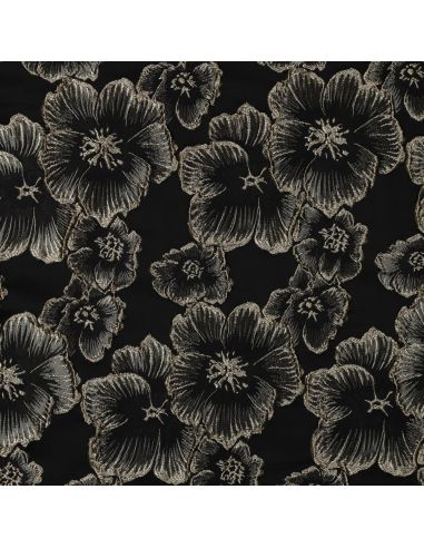 Jacquard stof - Zwarte bloemen