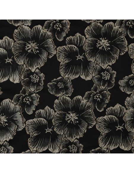 Jacquard stof - Zwarte bloemen