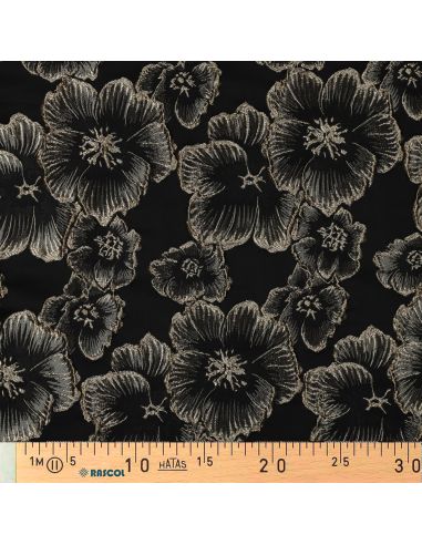 Jacquard stof - Zwarte bloemen