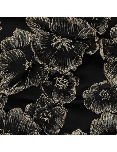 Jacquard stof - Zwarte bloemen