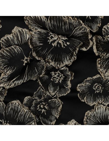 Jacquard stof - Zwarte bloemen