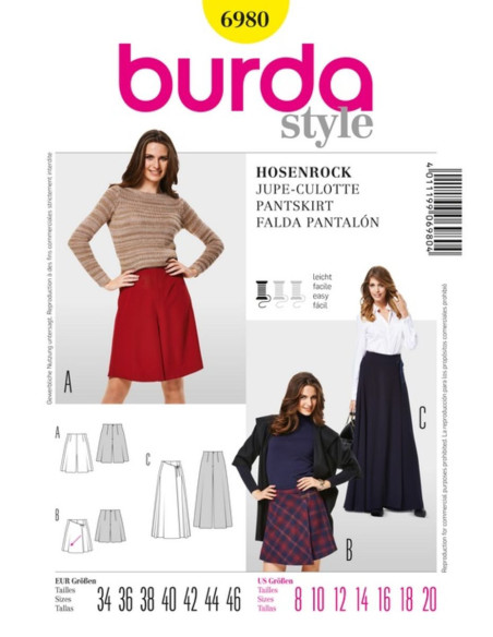 Patroon van culotte-rok - Burda 6980