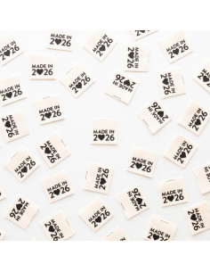 Set van 8 geweven labels - Made in 2026 zwart