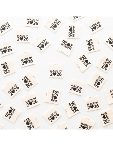 Set van 8 geweven labels - Made in 2026 zwart