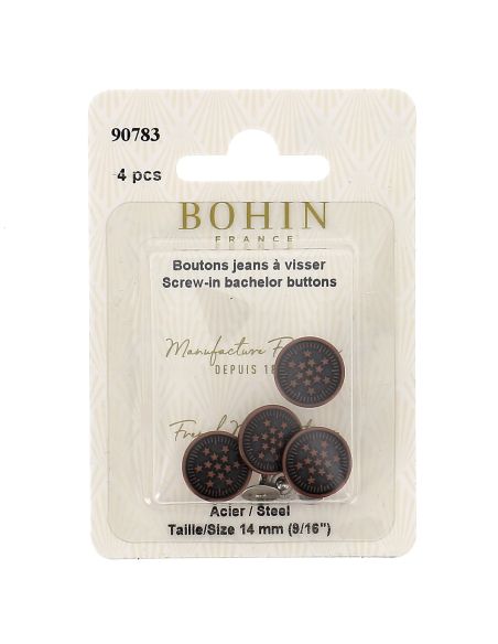 Doos met 4 schroefbare jeansknopen 14 mm brons Bohin