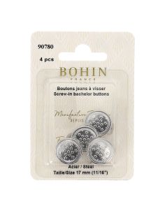 Doos met 4 schroefbare jeansknopen 17 mm zilver Bohin