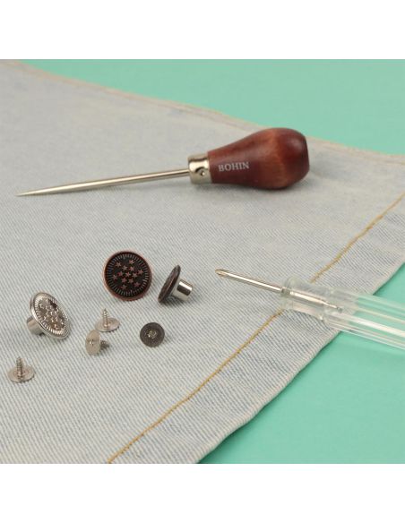 Doos met 4 schroefbare jeansknopen 17 mm zilver Bohin