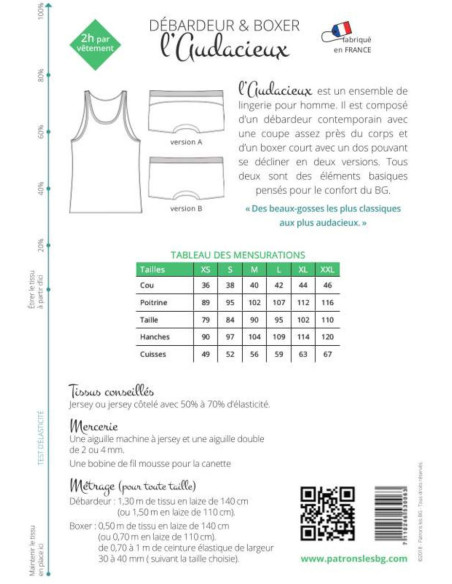 Boxershort- en tanktop-patroon voor heren L'Audacieux - Les BG