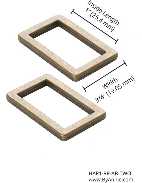 Set van 2 rechthoekige gespen 19 x 25 mm antiek messing