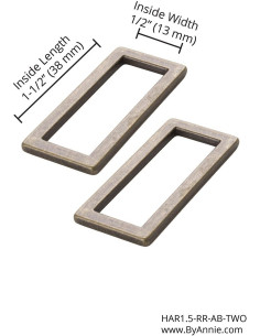 Set van 2 rechthoekige gespen 13 x 38 mm antiek messing 2