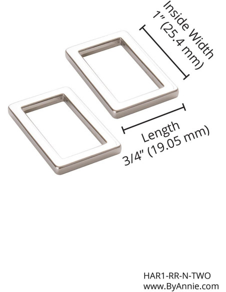 Set van 2 rechthoekige gespen 19 x 25 mm zilver