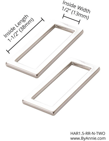 Set van 2 rechthoekige gespen 13 x 38 mm zilver