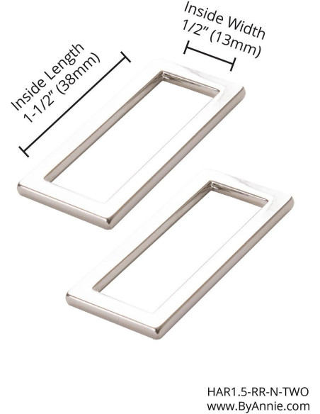 Set van 2 rechthoekige gespen 13 x 38 mm zilver