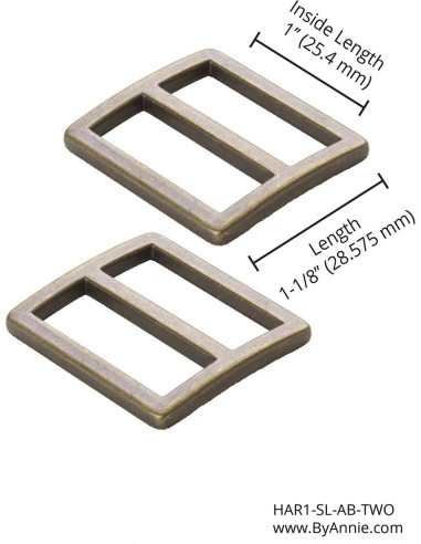 Set van 2 schuifgespen 28 x 25 mm antiek messing