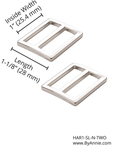 Set van 2 schuifgespen 28 x 25 mm zilver