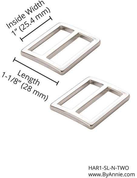 Set van 2 schuifgespen 28 x 25 mm zilver