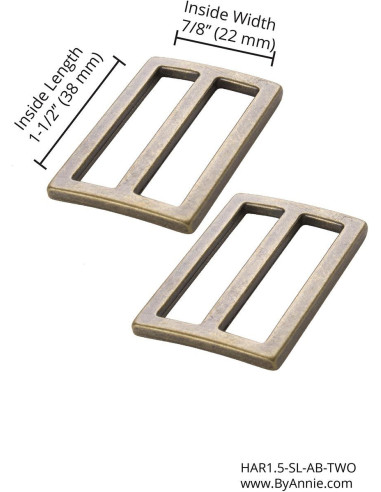 Set van 2 schuifgespen 22 x 38 mm antiek messing