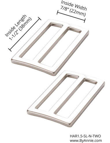 Set van 2 schuifgespen 22 x 38 mm zilver