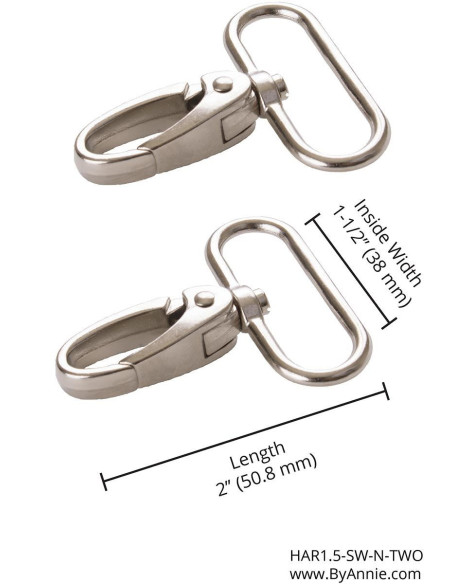 Set van 2 karabijnhaken met een doorgang van 38 mm zilver