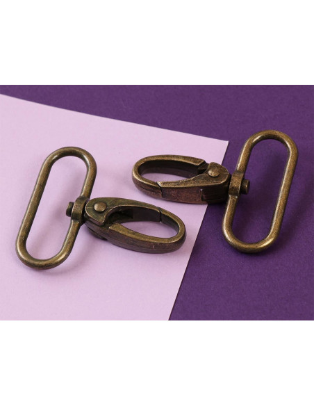 Set van 2 karabijnhaken met een doorgang van 38 mm in antiek messing