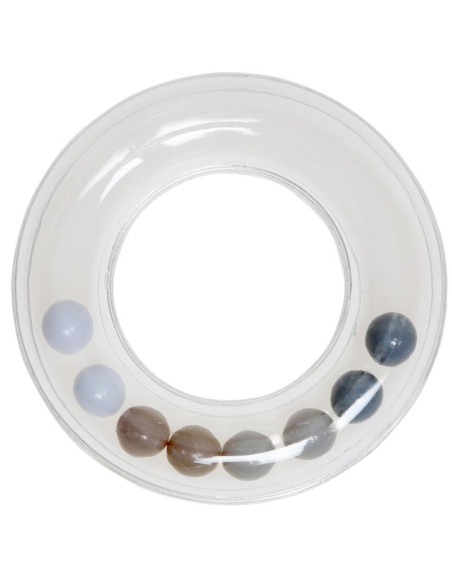 Transparante rammelaar ring met kralen 63 mm - Grijs