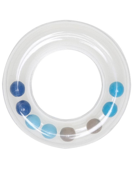 Transparante rammelaar ring met kralen 63 mm - Blauw