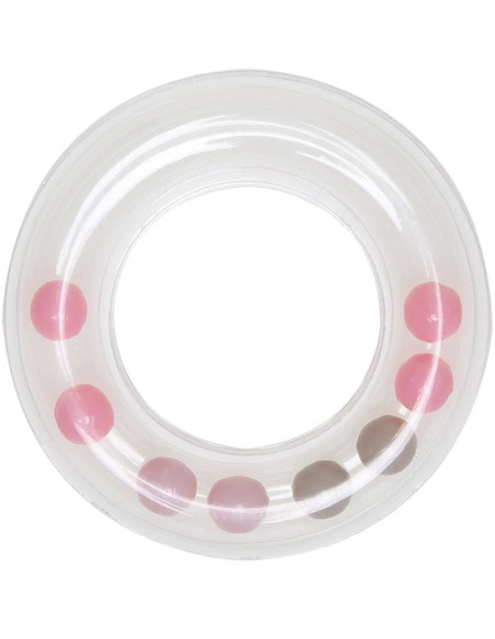Transparante rammelaar ring met kralen 63 mm - Roze