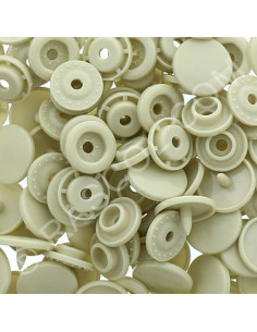 Zakje met 25 ronde KAM harsdrukknopen - Beige