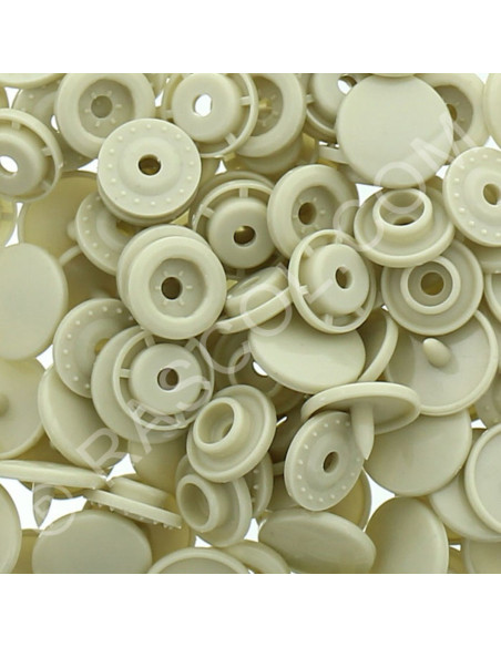 Zakje met 25 ronde KAM harsdrukknopen - Beige