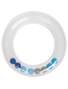 Transparante rammelaar ring met kralen 80 mm - Blauw