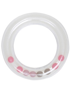 Transparante rammelaar ring met kralen 80 mm - Roze