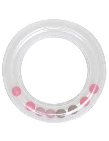 Transparante rammelaar ring met kralen 80 mm - Roze